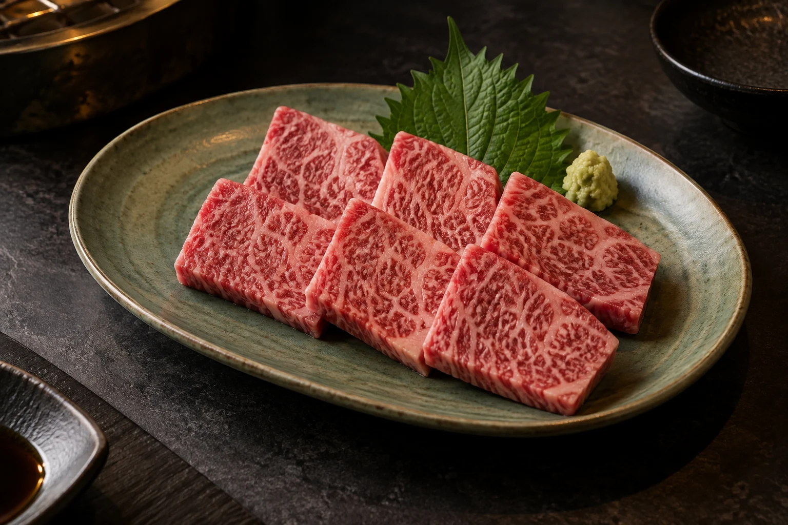 器に丁寧に盛り付けた黒毛和牛